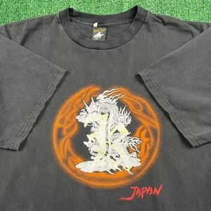 VTG Wild Oats T-Shirt Men's XL Faded Black Dragon Tribal Japan Cotton Tee 90s